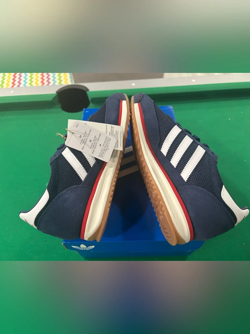 adidas Navy Blue Sneakers with White Stripes and Red Accent